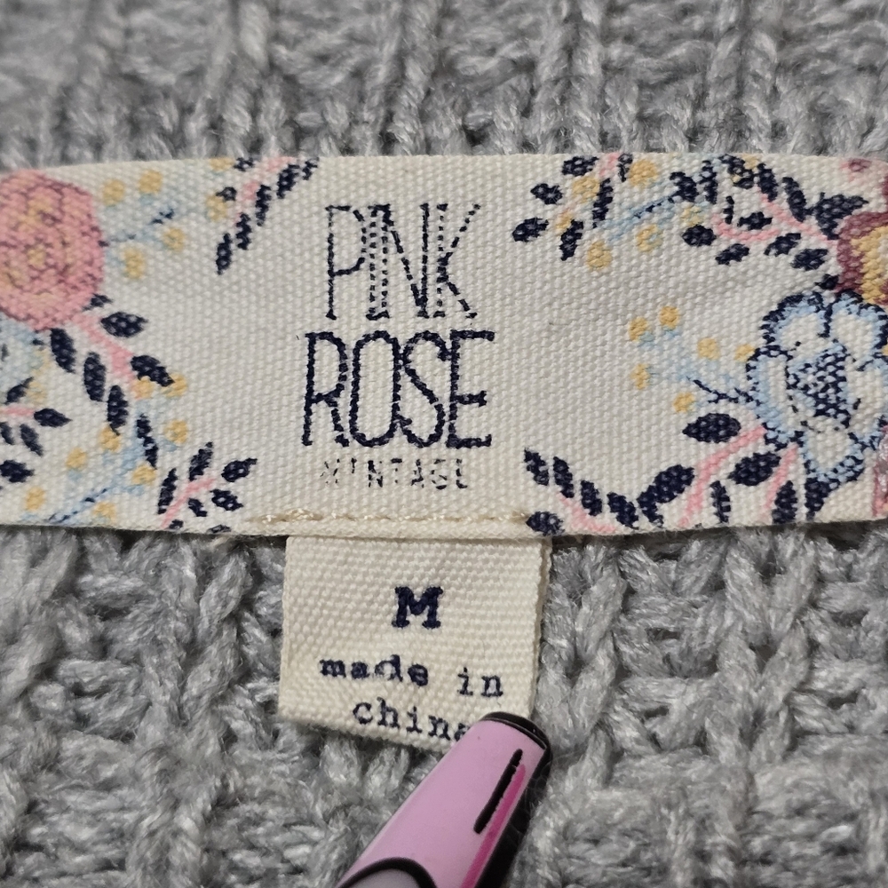 Pink Rose Lightweight Gray Sweater w/ Yellow Pink & Navy Stripes Size Medium - Picture 4 of 5